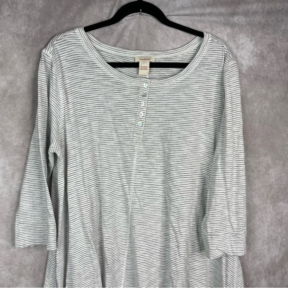 Sundance Striped Asymmetric Hem Henley Shirt Dress In White Size L - Picture 2 of 7